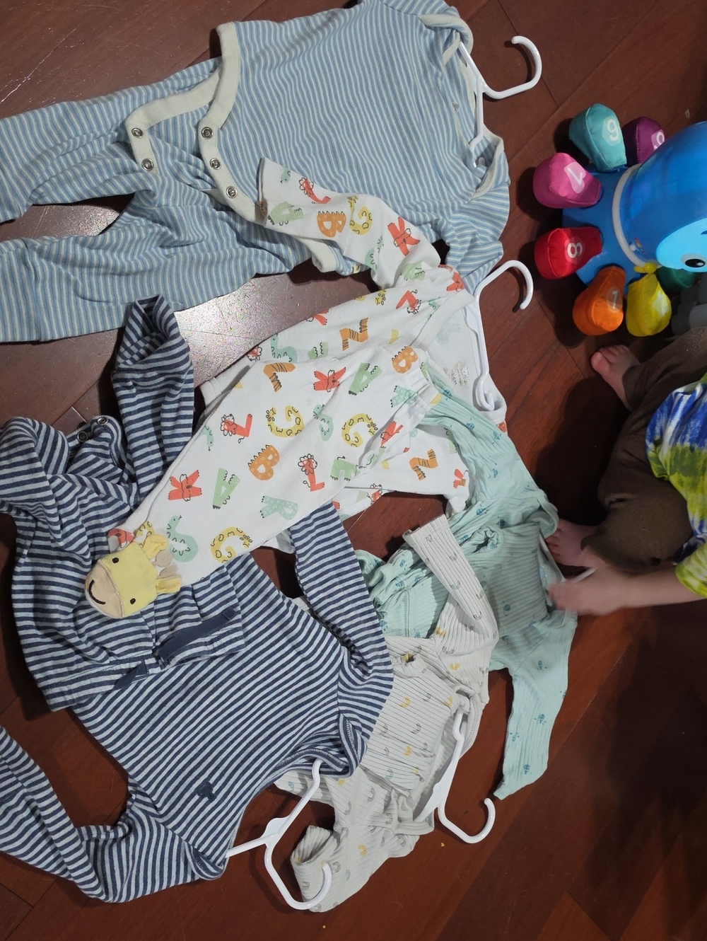 Baby Cotton One-Piece Footed Sleepers - Blue, White & Mint Prints